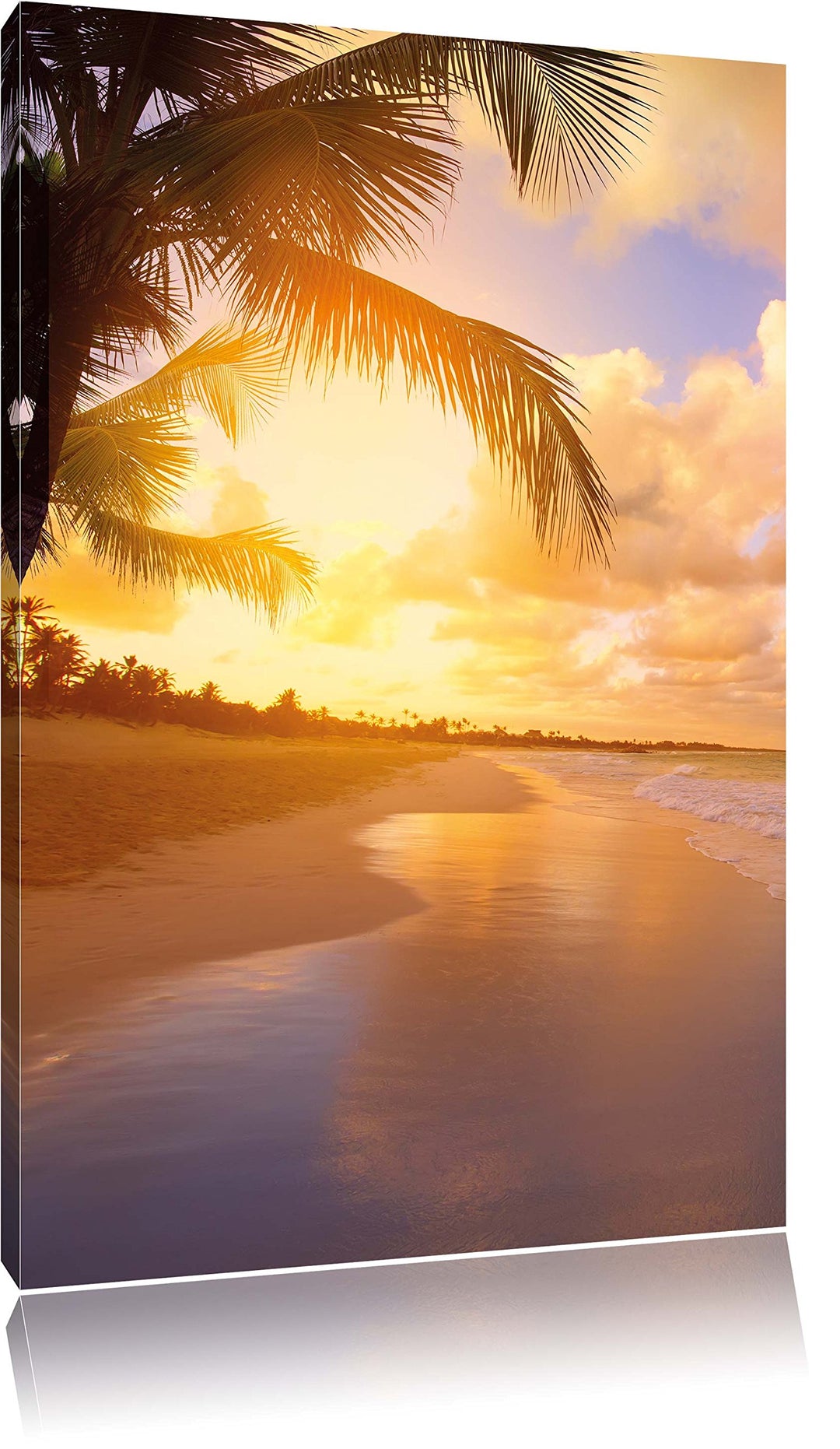 Pixxprint Strand Meer Sonnenuntergang Steine Sand, Format: 100x70 auf Leinwand, 100x70