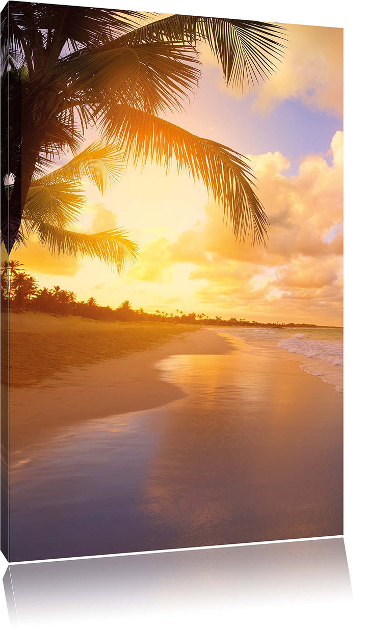 Pixxprint Strand Meer Sonnenuntergang Steine Sand, Format: 100x70 auf Leinwand, 100x70