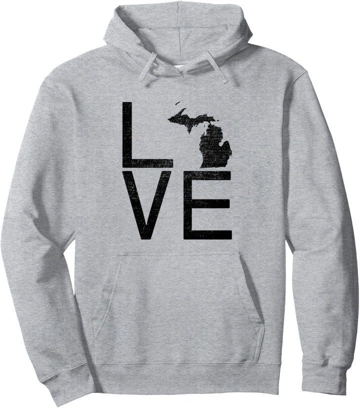 Proud USA Fan State – Michigan Love Map Michigan Pullover Hoodie