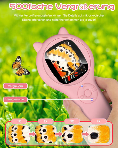 Mikroskop für Kinder, Vankarr Handheld Handy-Mikroskop 2,0" IPS-Bildschirm 500X Digitales Mikroskop,