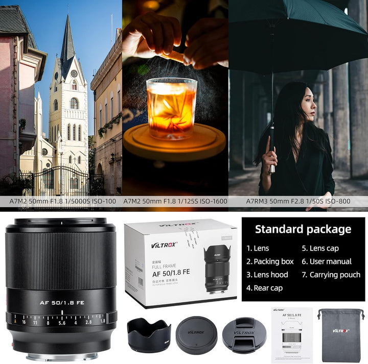 VILTROX AF 50mm F1.8 FE-Mount Vollformat Objektiv Autofokus Standard Festbrennweite Objektiv Kompati