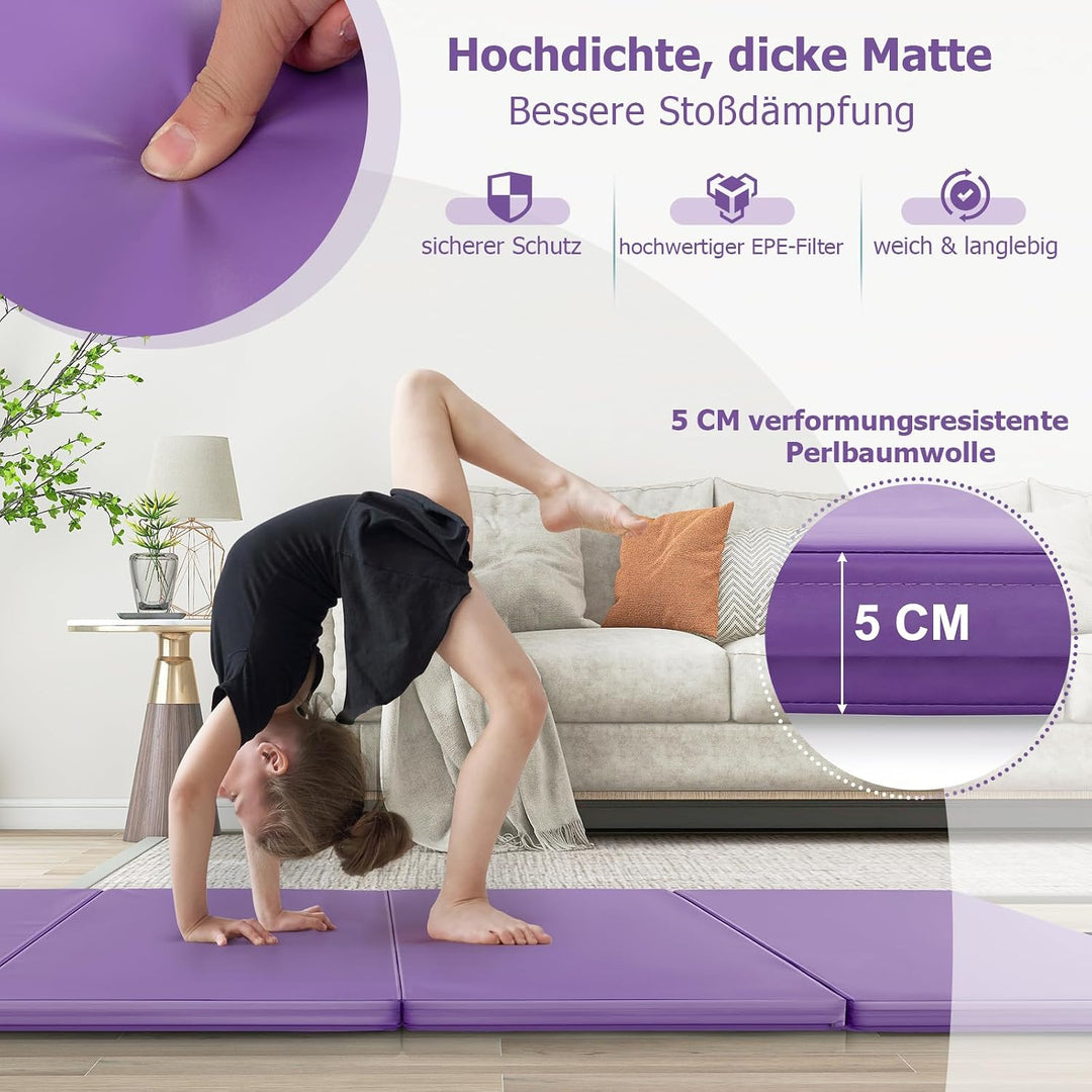 GOPLUS Turnmatte klappbar, 300×117×5cm Weichbodenmatte mit 2 Tragegriffen & Klettverschlüssen, Gymna