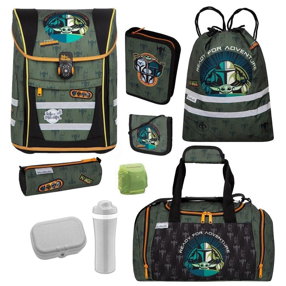 Familando - McNeill Teneris Schulranzen Set - 9-teilig mit Sporttasche - Star Wars Mandalorian- Ergo