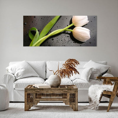 Wandbilder Dekoration Wohnzimmer Tulpen Blume Pflanzung Pflanze Panorama Bilder auf Leinwand 120x50c