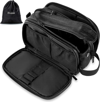 Elviros Kulturbeutel PU-Leder für Reise Herren, grosse wasserdichte Waschtasche Männer, Kulturtasche