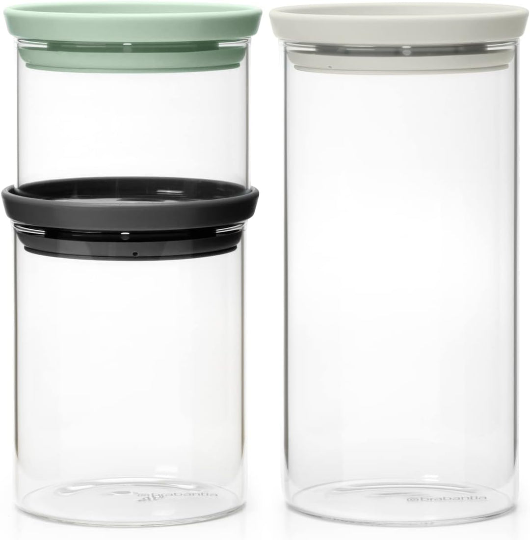 Brabantia - Stapelbarer Glasbehälter mit Deckel - 3er-Set - Lebensmittelaufbewahrung - Hält Länger F