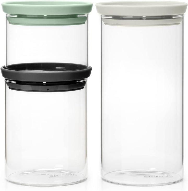 Brabantia - Stapelbarer Glasbehälter mit Deckel - 3er-Set - Lebensmittelaufbewahrung - Hält Länger F