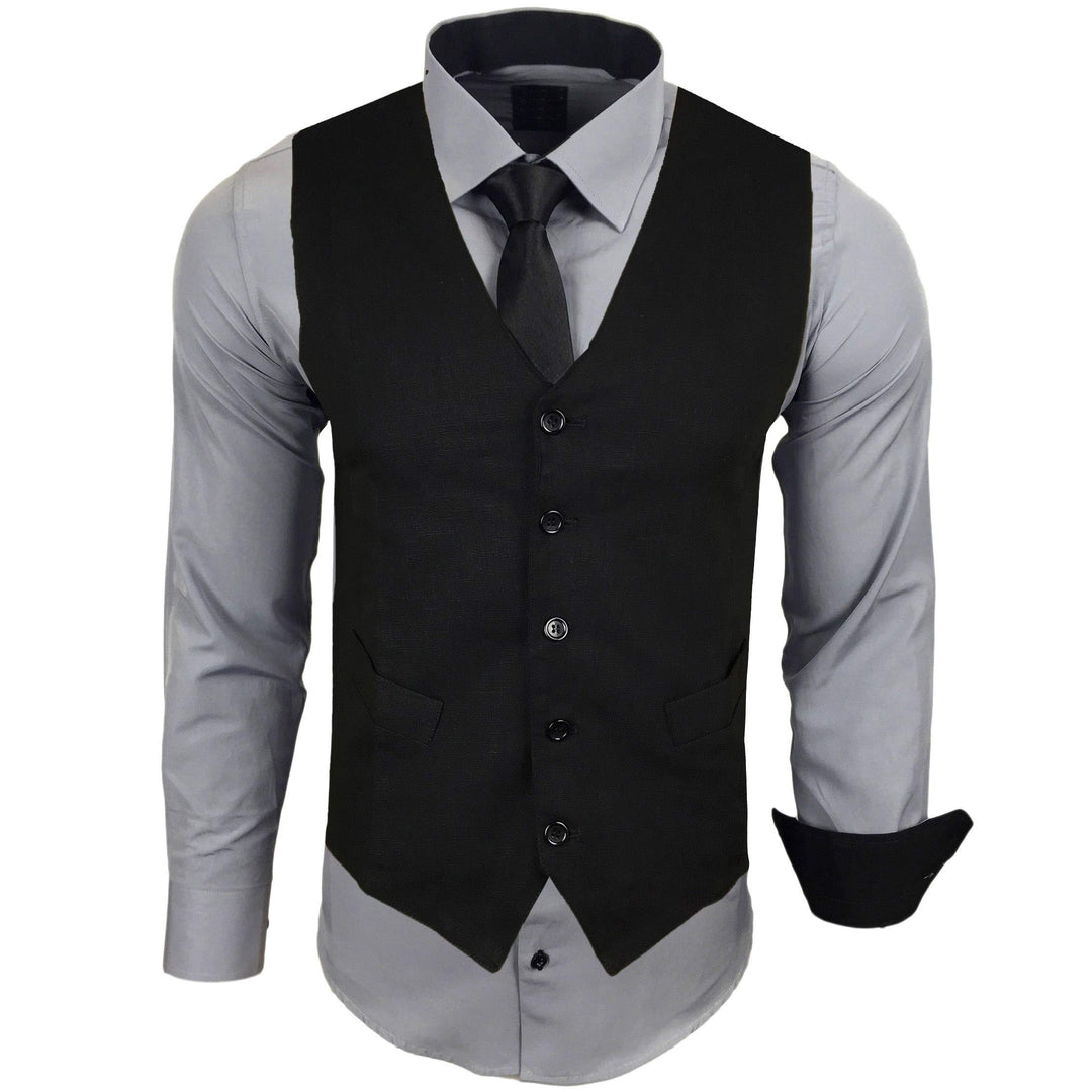 Herren Hemd mit Weste Krawatte Anzugs Sakko Business Hochzeit Freizeit Hemden Frack Herrenweste Set