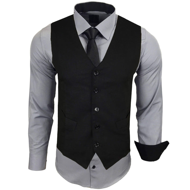 Herren Hemd mit Weste Krawatte Anzugs Sakko Business Hochzeit Freizeit Hemden Frack Herrenweste Set