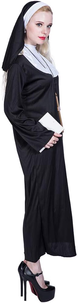 EraSpooky Damen Nonne Klosterfrau Kostüm Faschingskostüme Cosplay Halloween Party Karneval Fastnacht
