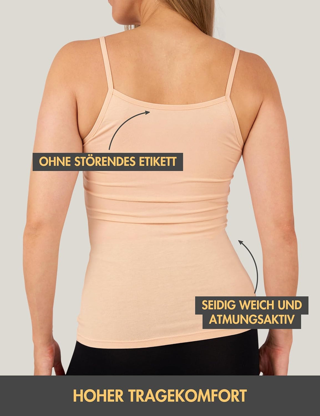 Basic Treasure 3er-Pack Unterhemden Damen, Spaghettiträger Top Damen, Premium Bambus Unterhemd Damen