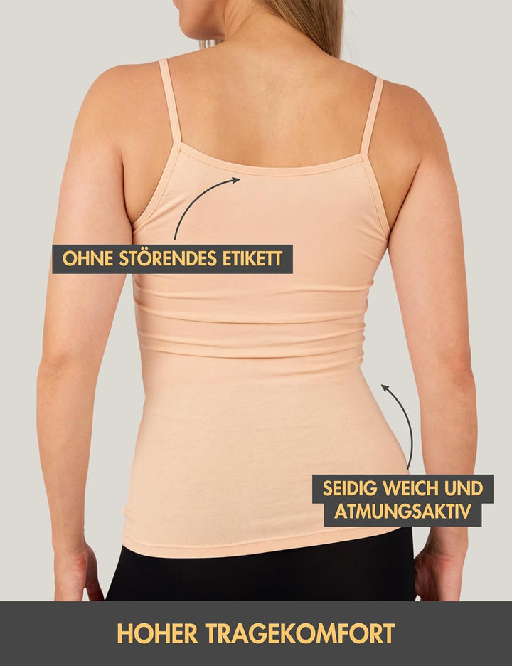 Basic Treasure 3er-Pack Unterhemden Damen, Spaghettiträger Top Damen, Premium Bambus Unterhemd Damen