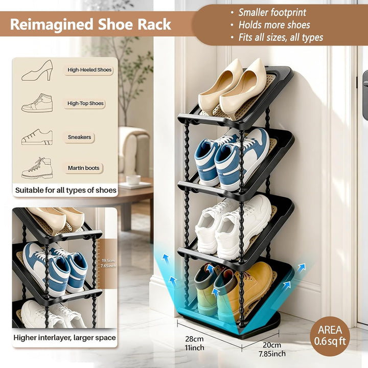 Patinao Schuhregal Schmal mit 5 Ebenen, Platzsparend Schräg Schuhablage, Schuhschrank Schuhaufbewahr
