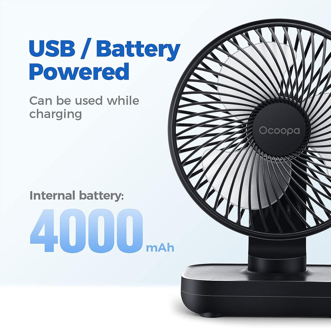 OCOOPA USB Ventilator Ultra Leise - 4000mAh Tischventilator, 4 Geschwindigkeiten, Mini Ventilator fü