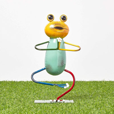 Homescapes Garten Deko Metall Yoga Frosch Figur, handbemalt Froschkönig Dekofigur aus Eisen für den