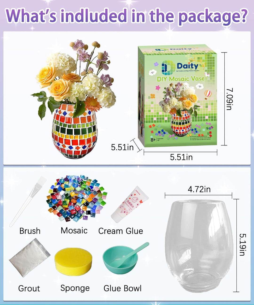 Mosaik bastelset Kinder Vase Glasmosaik Erwachsene Vase set mosaiksteine zum basteln set kann Wasser