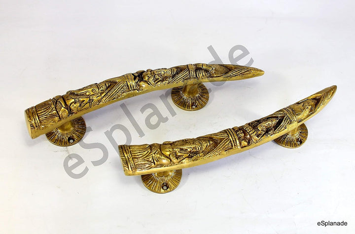 eSplanade - 27,9 cm Tusk graviert Stil Ganesha Carving Messing Türgriff Paar - Satz von 2 | Wohnkult
