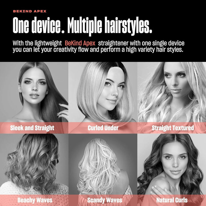 Bekind Apex 2-in-1 Hair Straightener Flat Iron, Straightener and Curler for All Hairstyles, 15s Fast