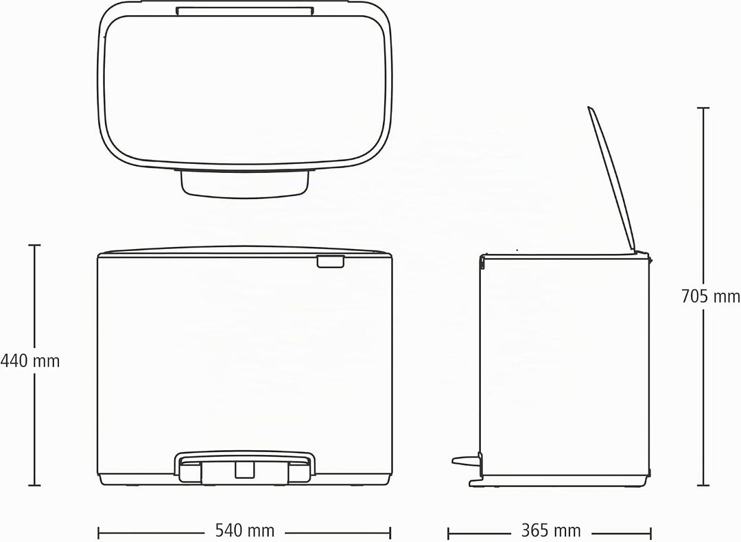 Brabantia Bo Treteimer 36 L Abfalleimer, Metall, Matt schwarz, 54 x 36.5 x 44 cm, 1 Einheiten 1 Inne