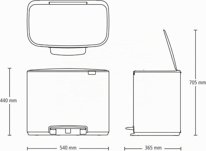 Brabantia Bo Treteimer 11 plus 23 L Abfalleimer, Metall, Matt schwarz, 54 x 36.5 x 44 cm, 1 Einheite