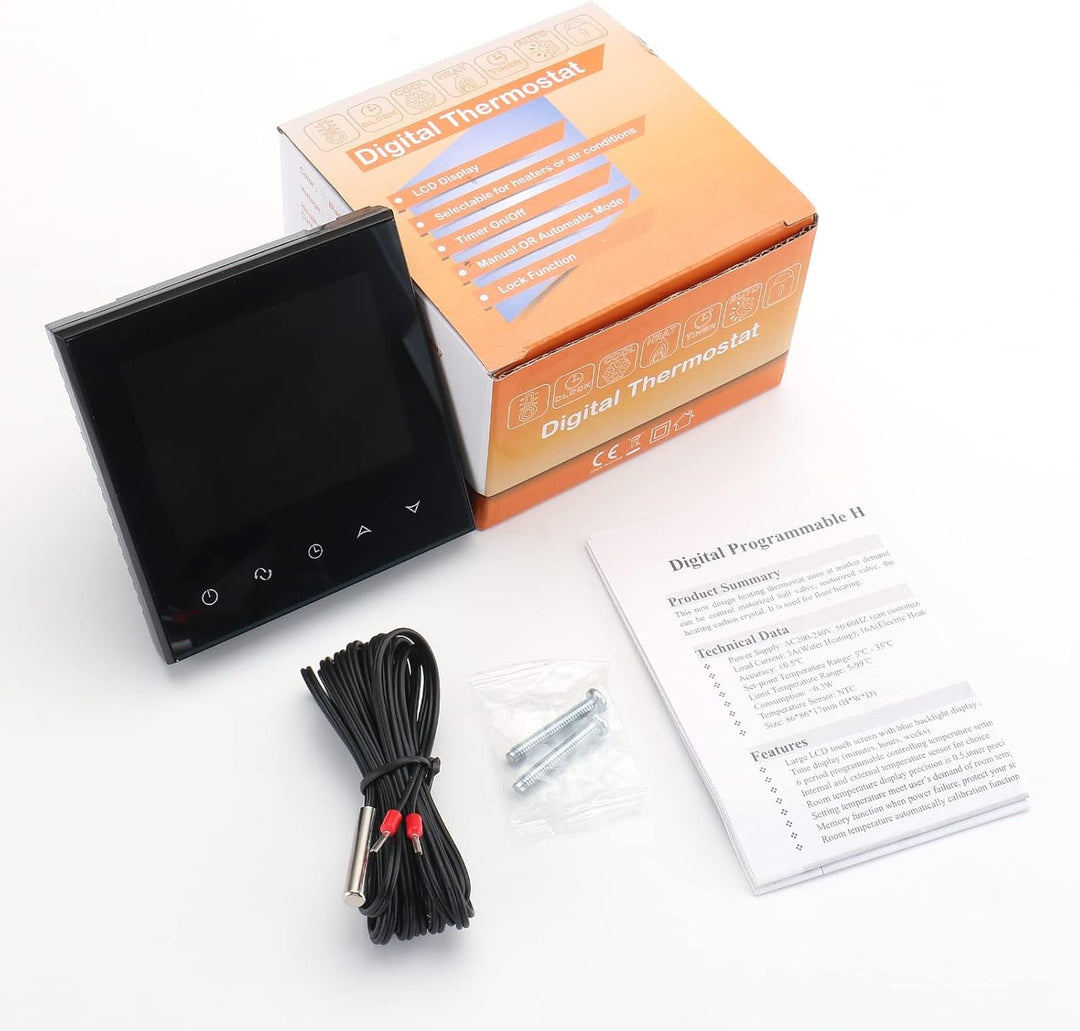 Wengart Home Thermostat WG03-4, AC230V Max16A Programmierbares Touchscreen LCD-Display Arbeit für el