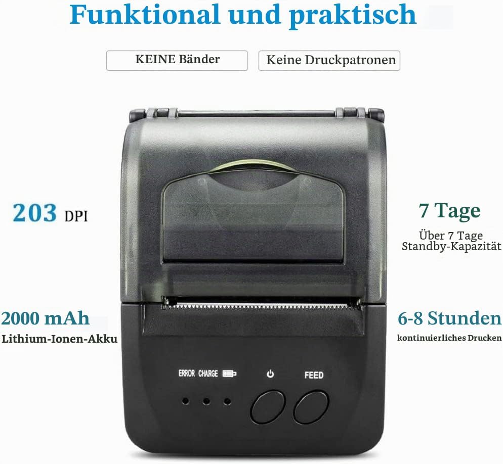 NETUM Kabelloser Bluetooth-Belegungs-Thermodrucker (DE), tragbarer persönlicher Rechnungsdrucker, 58