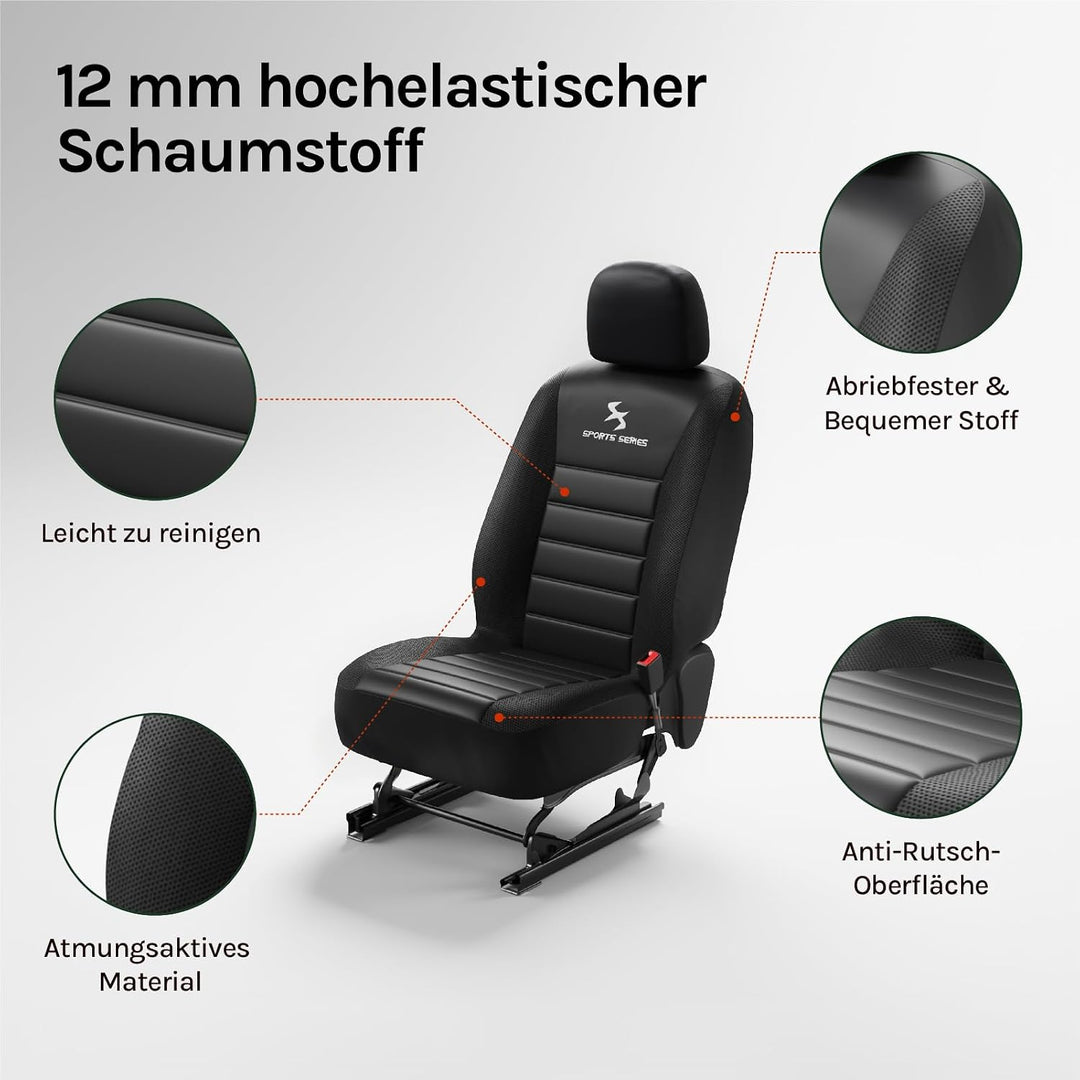 WOLTU 2er Sitzbezüge Auto Einzelsitzbezug universal Grösse, Komplettset, schwarz, schwarz