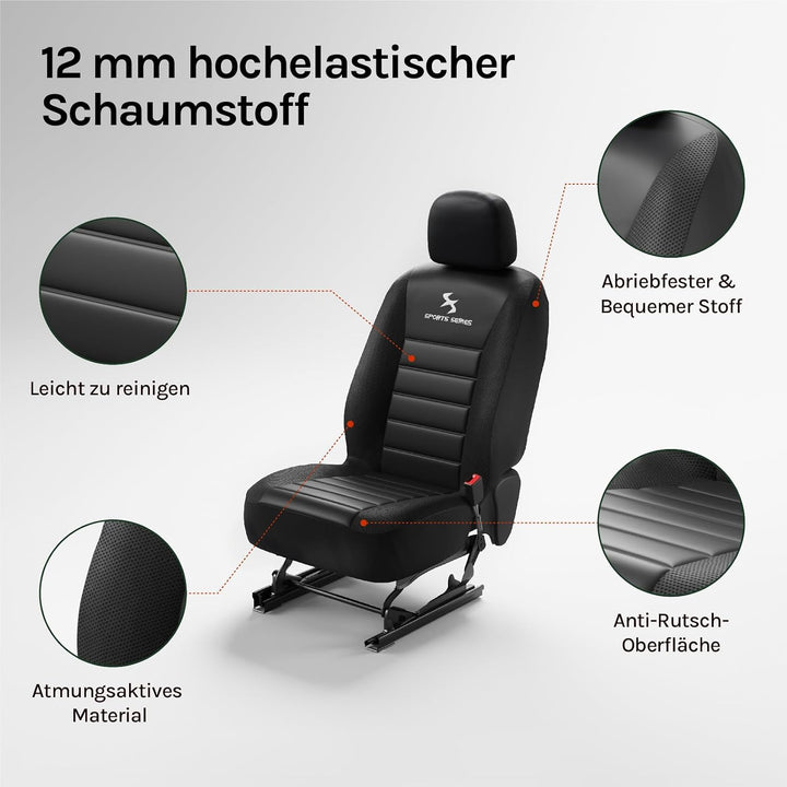 WOLTU 2er Sitzbezüge Auto Einzelsitzbezug universal Grösse, Komplettset, schwarz, schwarz