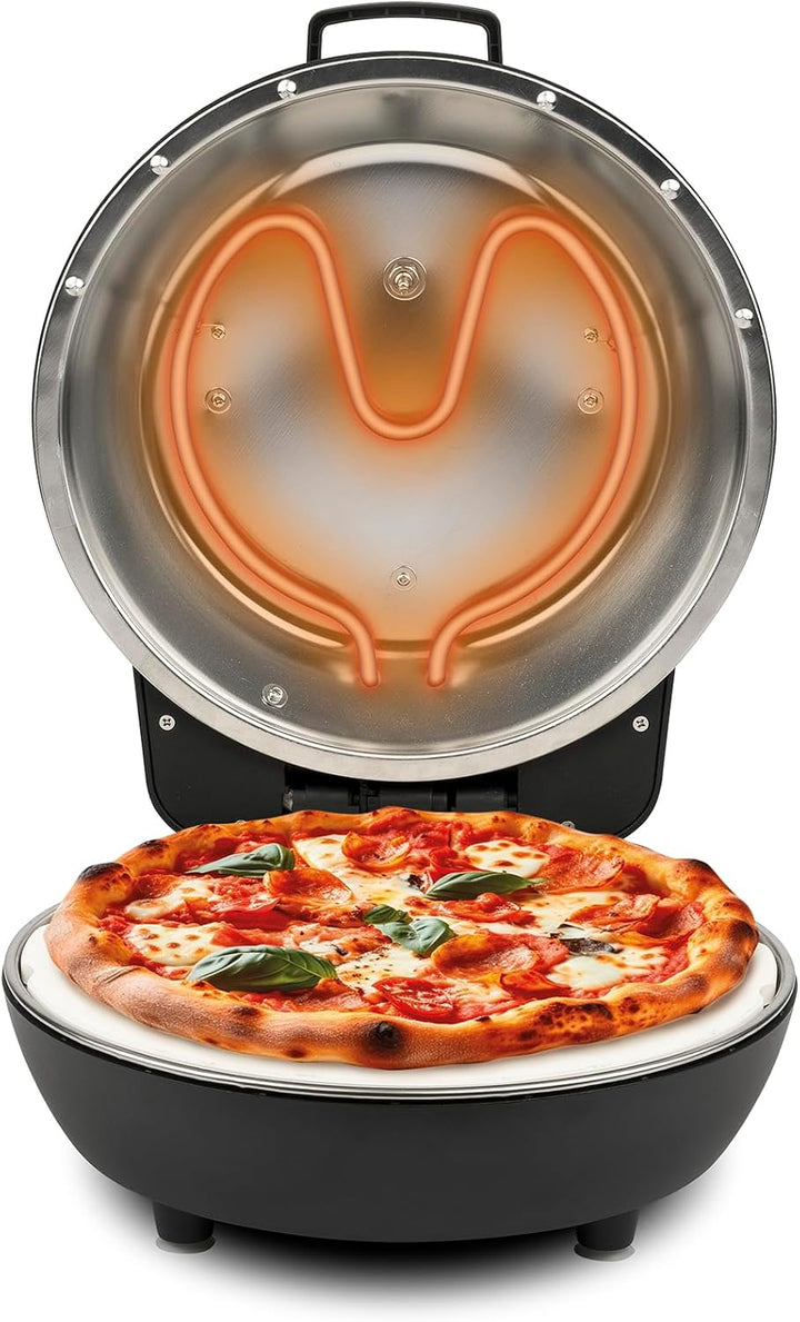 G3 Ferrari G10199 Pizzaofen "Pummarola", bis zu 420 °C, 1200W, 2 feuerfeste Steinplatten, Kühle Auss