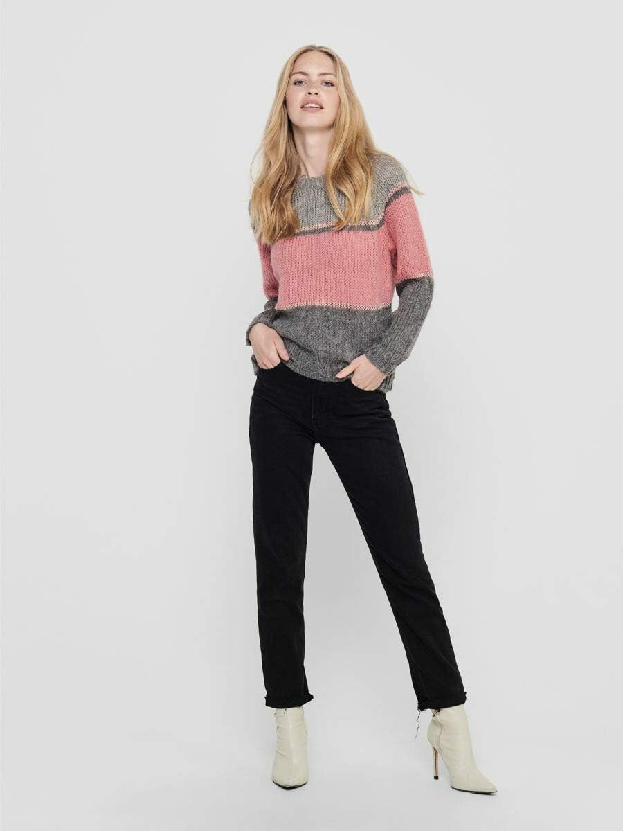 ONLY Female Strickpullover Gestreifter Llight Grey Melange