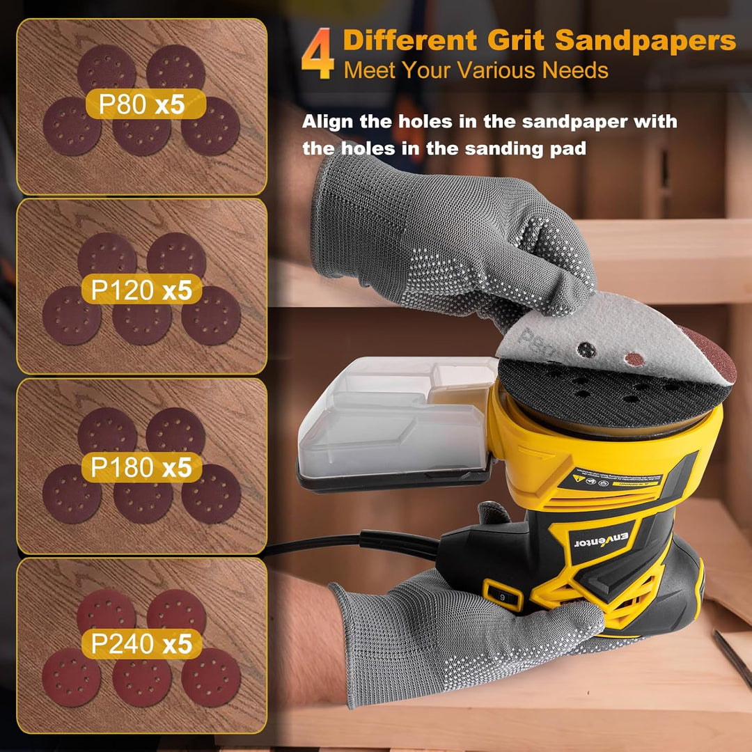 Enventor Exzenterschleifer 125mm, 350W Schleifmaschine 6000-13000 OPM, 6 Gänge, Multischleifer mit A