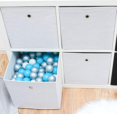 DuneDesign 4er Set Aufbewahrungsbox für Kallax Regal - 33x38x33 Stoff Box mit Öse - Faltbox Weiss We