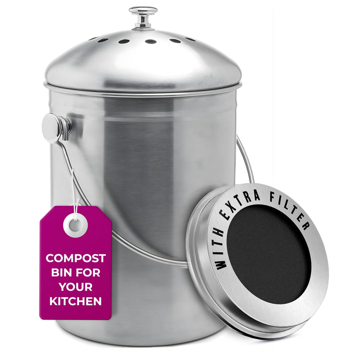 Epica Komposteimer, Edelstahl, 1 Gallon Grau, Grau