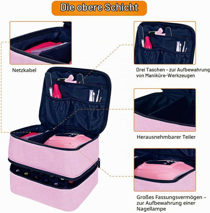 Nagellack Aufbewahrung Tasche Doppelschicht Nagellack Organizer Lagerung 30 Flaschen (15 ml / 0,5 FL