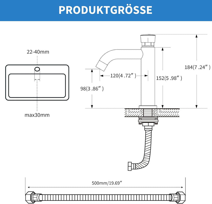 Zeitverzögerungsarmatur Kaltwasserhahn Gäste WC, Selbstschlussarmatur | Aus Edelstahl 304 mit Chromo