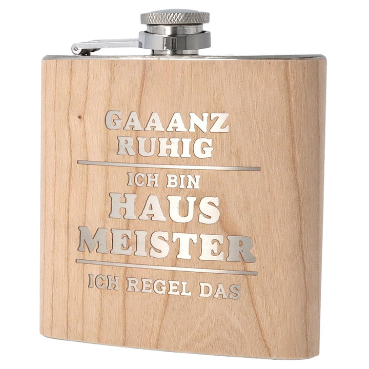 Spruchreif | Flachmann aus Edelstahl mit Gravur | Flachmann aus Holz | Outdoor Geschenk | Geschenkid