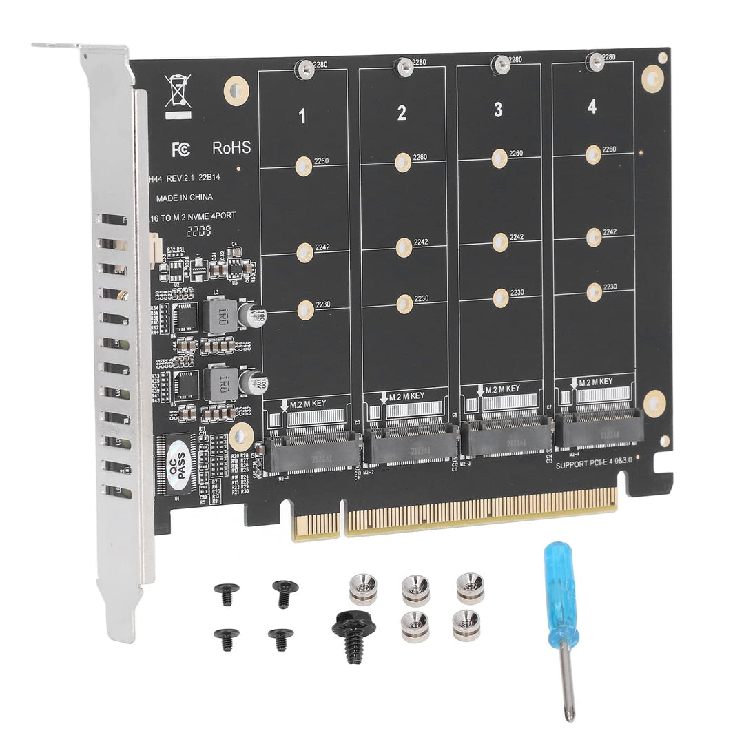 Bewinner 4 Port M.2 NVME SSD auf PCIE X16 Adapter, High Speed 4x32Gbps Soft Raid Card mit Individu
