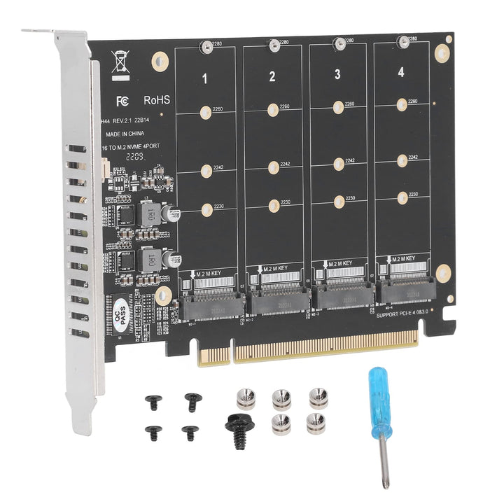 Bewinner 4 Port M.2 NVME SSD auf PCIE X16 Adapter, High Speed 4x32Gbps Soft Raid Card mit Individu