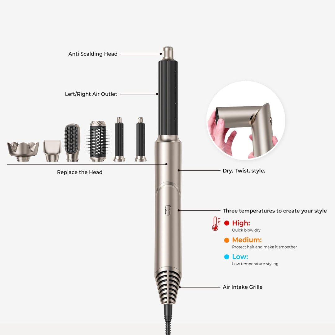 Hairstyler 6 in 1 Airstyler mit Diffusor Luft Lockenstab Air Styler Warmluftbürste Föhn Rundbürstenf
