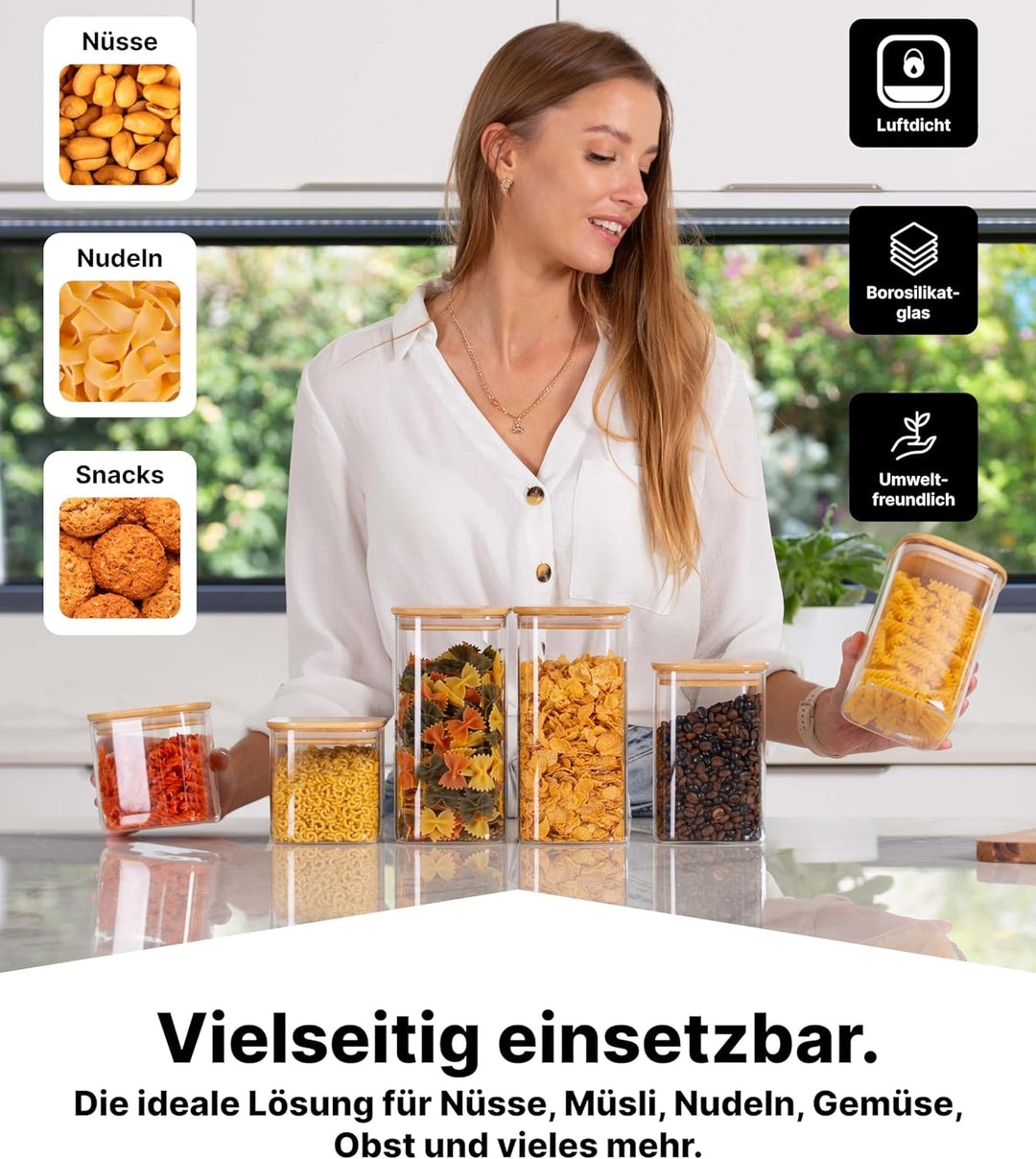 Deco haus® Vorratsgläser mit Deckel luftdicht + Etiketten [6er KOMBI SET] - Für Müsli, Cornflakes, M