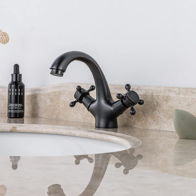 BOAOTX Wasserhahn Bad Schwarz Retro, Waschtischarmatur Antik Messing, Waschbeckenarmatur Zweigriff,