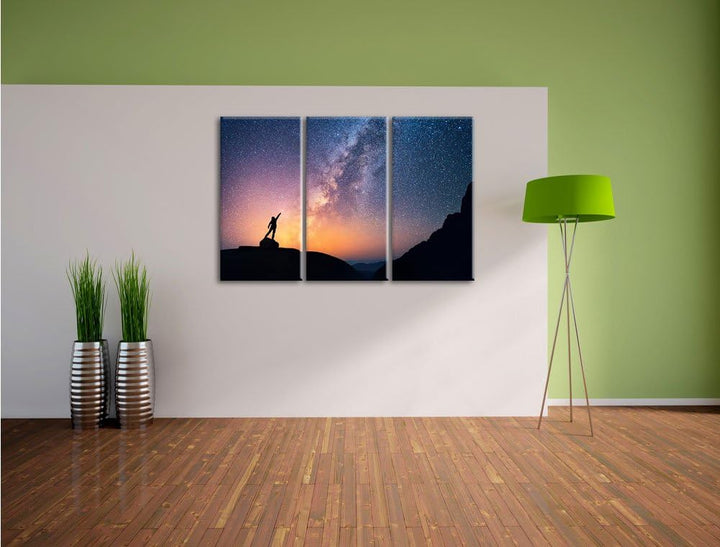 Pixxprint Sternenfänger Milchstrasse als Leinwandbild - Grösse: 3-Teilig (120x80cm) - Wandbild - Kun