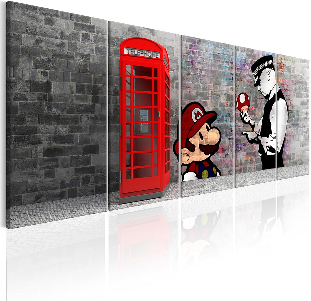 murando - Bilder Banksy Mario 200x80 cm Vlies Leinwandbild 5 tlg Kunstdruck modern Wandbilder XXL Wa