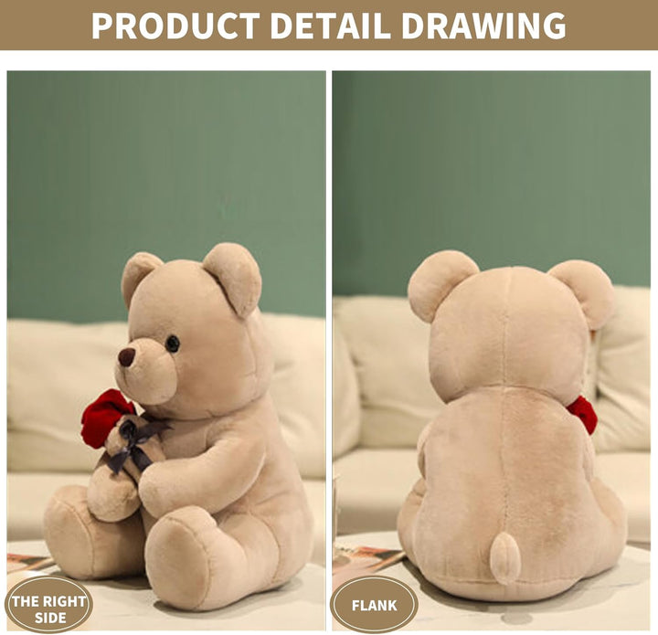 Bocguy Teddybär Plüsch, 23cm Teddybär mit Rose, Stofftier Spielzeug Dekozimmer Kissen für Weihnachte