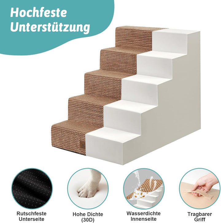 COZY KISS Hundetreppe für Kleine Hunde, 5 Stufen Breiter Haustiertreppe für Bett Couch Auto, 60cm Ho