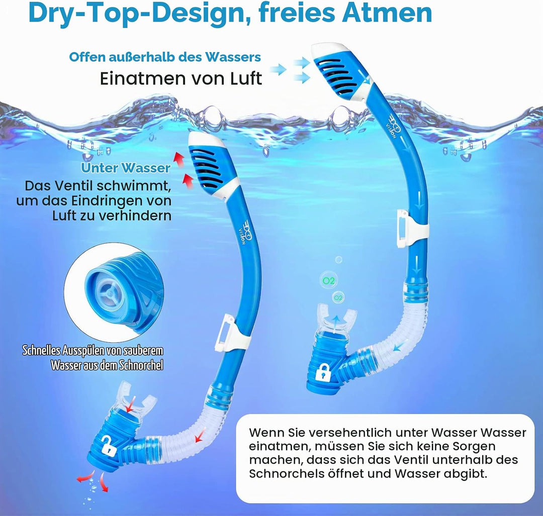Schnorchelset Kinder, Taucherbrille Kinder Anti-Fog und Trocken Schnorchel - Anti-Leck Tauchmaske Dr