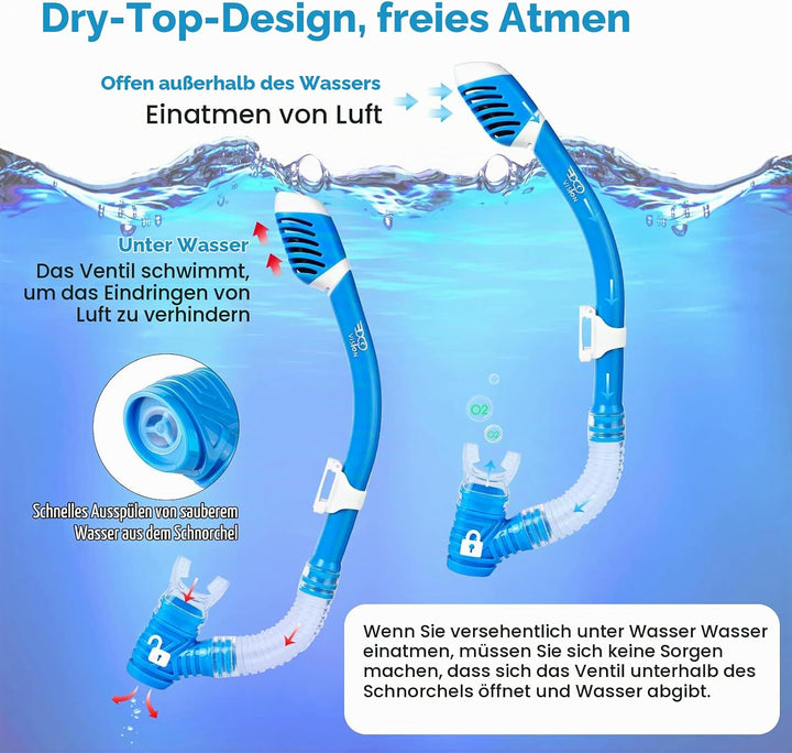 Schnorchelset Kinder, Taucherbrille Kinder Anti-Fog und Trocken Schnorchel - Anti-Leck Tauchmaske Dr