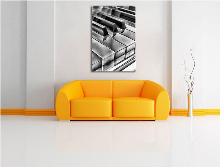 Monocrome, Klavier Tasten, Format: 100x70 auf Leinwand, XXL riesige Bilder fertig gerahmt mit Keilra