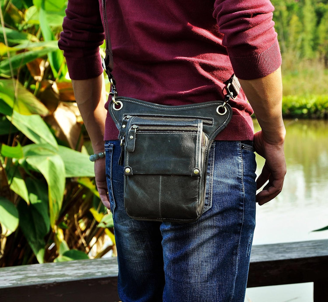 Le'aokuu Herren Echtes Leder Tasche Beinbeutel Beintasche Aussenbeintasche Beinbeuteltasche Reisen H