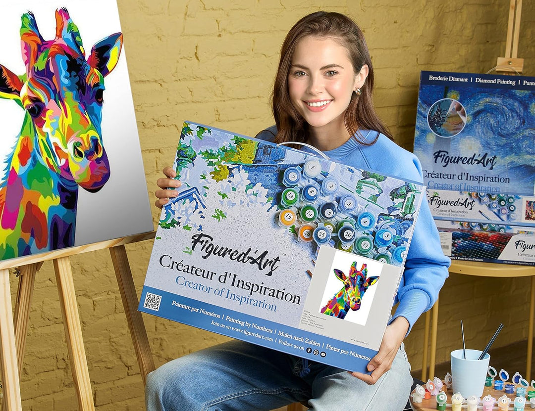 Figured'Art Malen Nach Zahlen Erwachsene Mit Rahmen Giraffe Pop Art - Paint by Numbers Basteln DIY B